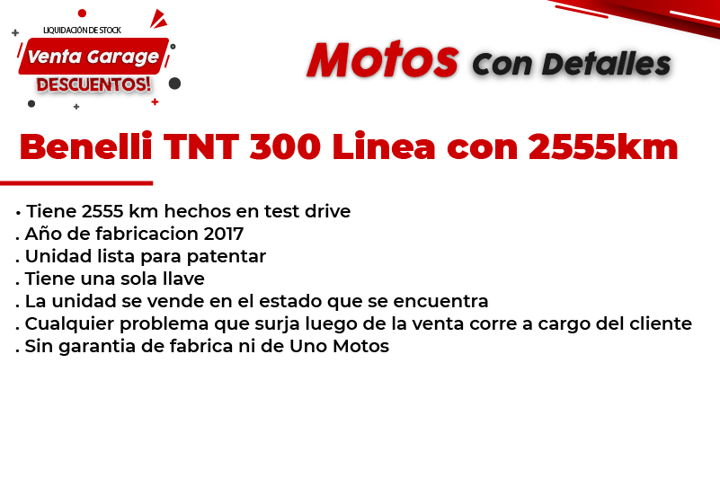 Moto Benelli TNT 300cc Linea 2017 Outlet MJ