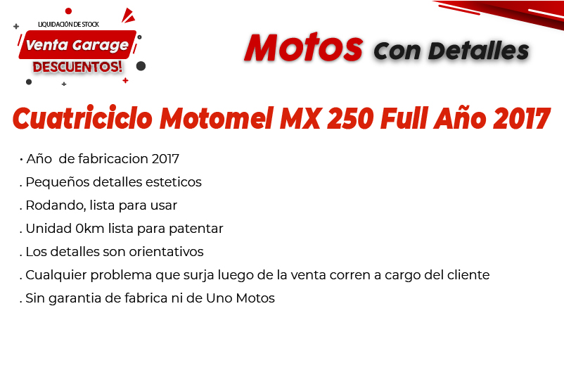 Moto Motomel Cuatri Mx 250 Full 2017 Outlet MJ