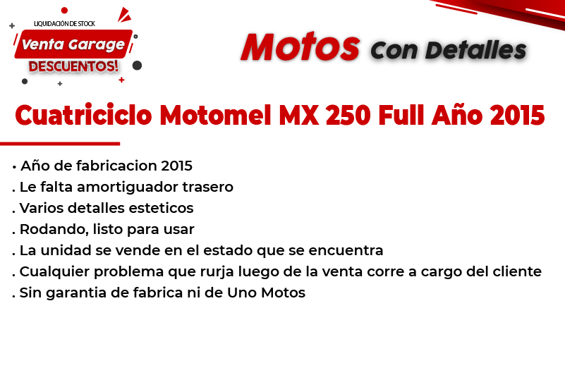 Moto Motomel Cuatri Mx 250 Full 2015 Outlet MJ