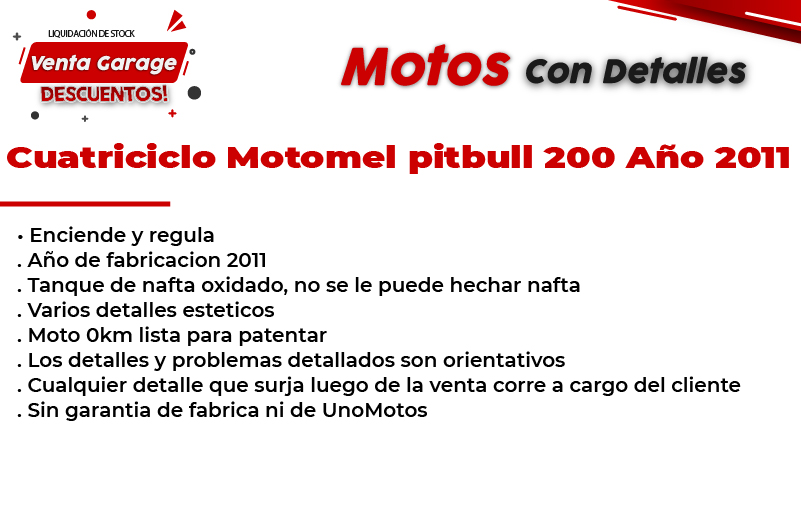 Moto Motomel Cuatri Pitbull 200cc 2011 Outlet MJ