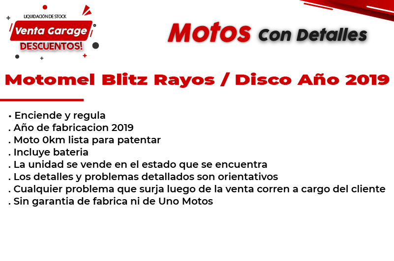 Moto Motomel Blitz 110 V8 Rayos / Disco 2019 Outlet M