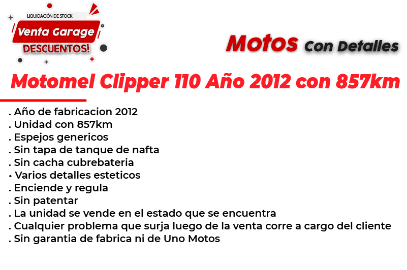 Moto Motomel Clipper 110 2012 Outlet Usada 857km