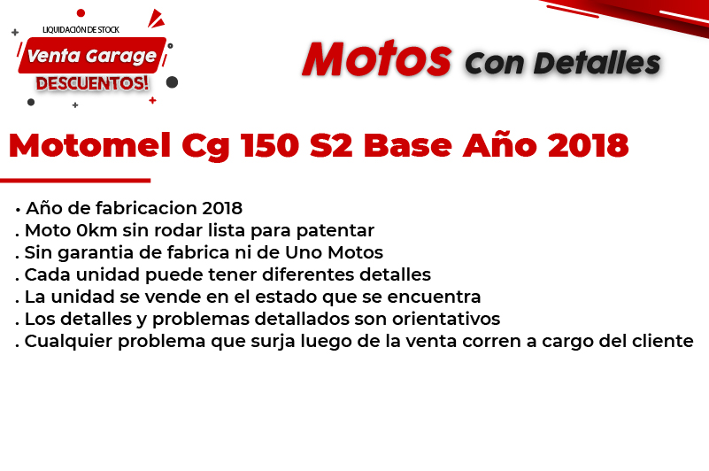 Moto Motomel CG 150 S2 Base 2018 Outlet M no usar