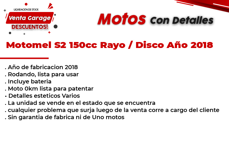 Moto Motomel CG 150 S2 Rayo / Disco 2018 Outlet M