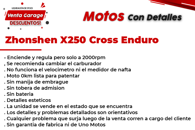 Moto Zongshen x250 Cross Enduro Outlet Detalles Competicion