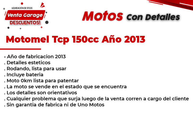 Moto Motomel TCP 150 Rayo Disco 2013 Outlet MJ